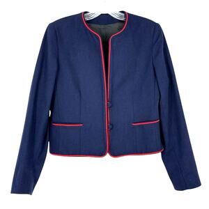 Vintage Navy Red Glen Aire Wool Feel Blazer Sz 9/10 Preppy Old Money Basic